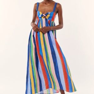 MARA HOFFMAN Multicolored Linen Stripe Midi Dress Sz 4